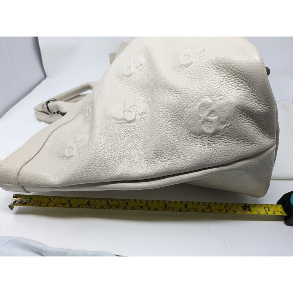 IO Pelle Leather 3D Skull Weekender Tote Bag Italy Ivory Mousse Latte NWT - Picture 11 of 11